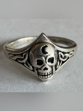 Peter Stone Moon Skull Sterling Silver Signet Ring Sz 11